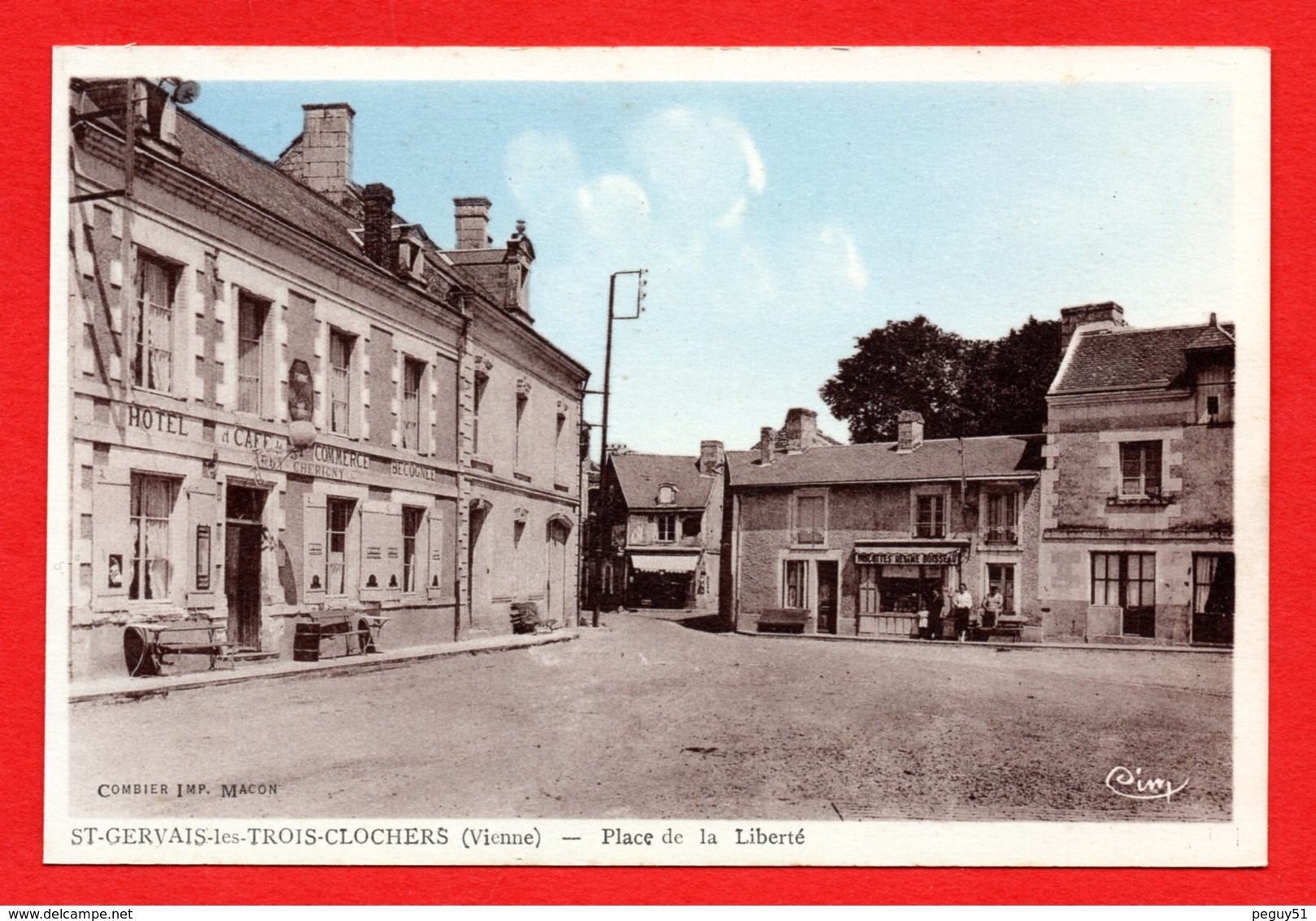 86. Saint-Gervais Les Trois Clochers. Place De La Liberté. Hôtel Et Café Du Commerce Chérigny. Biscottes Régime Boisseau - Saint Gervais Les Trois Clochers