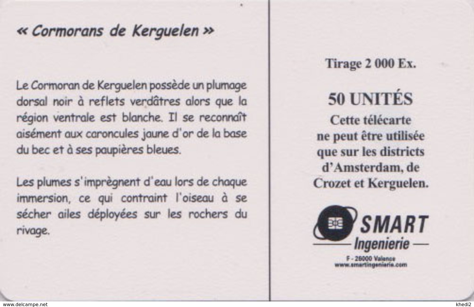 Télécarte TAAF - Animal - OISEAU - CORMORAN Des Iles KERGUELEN ** 2000 EX **  BIRD Phonecard - Vogel TK - 4541 - TAAF - Terres Australes Antarctiques Françaises