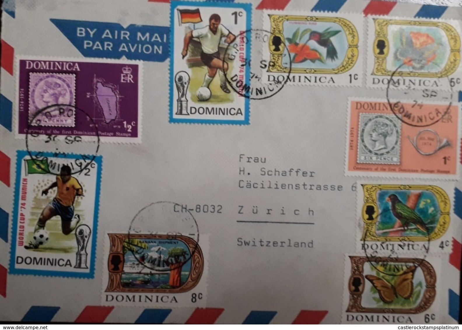 U) 1974, DOMINICAN REPUBLIC, SOCCER WORLD CUP, CENTENARY OF THE FIRST DOMINICAN POSTAGE,  BIRDS, INSECTS, COVER FROM DOM - Dominica (1978-...)