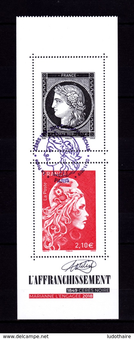 Feuillet De 2 Timbres Provenant Du Carnet L'Affranchissement Obl 1er Jour Et Signé E. Catelin, Cères,Marianne L'engagée - Gelegenheidsboekjes