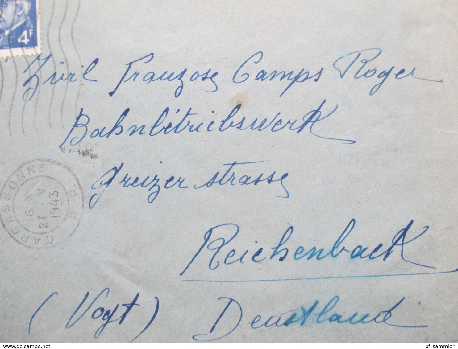 Frankreich 1943 Zensurpost Maschinen Prüfstempel E-24 Zensurstelle Frankfurt An: Zivil Franzosen Camp Reichenbach - Briefe U. Dokumente