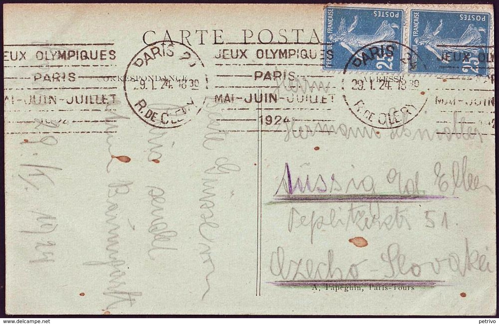 France - 1924 P - Olympic Games 1924 - Postcard (Rue De Clery) - Estate 1924: Paris