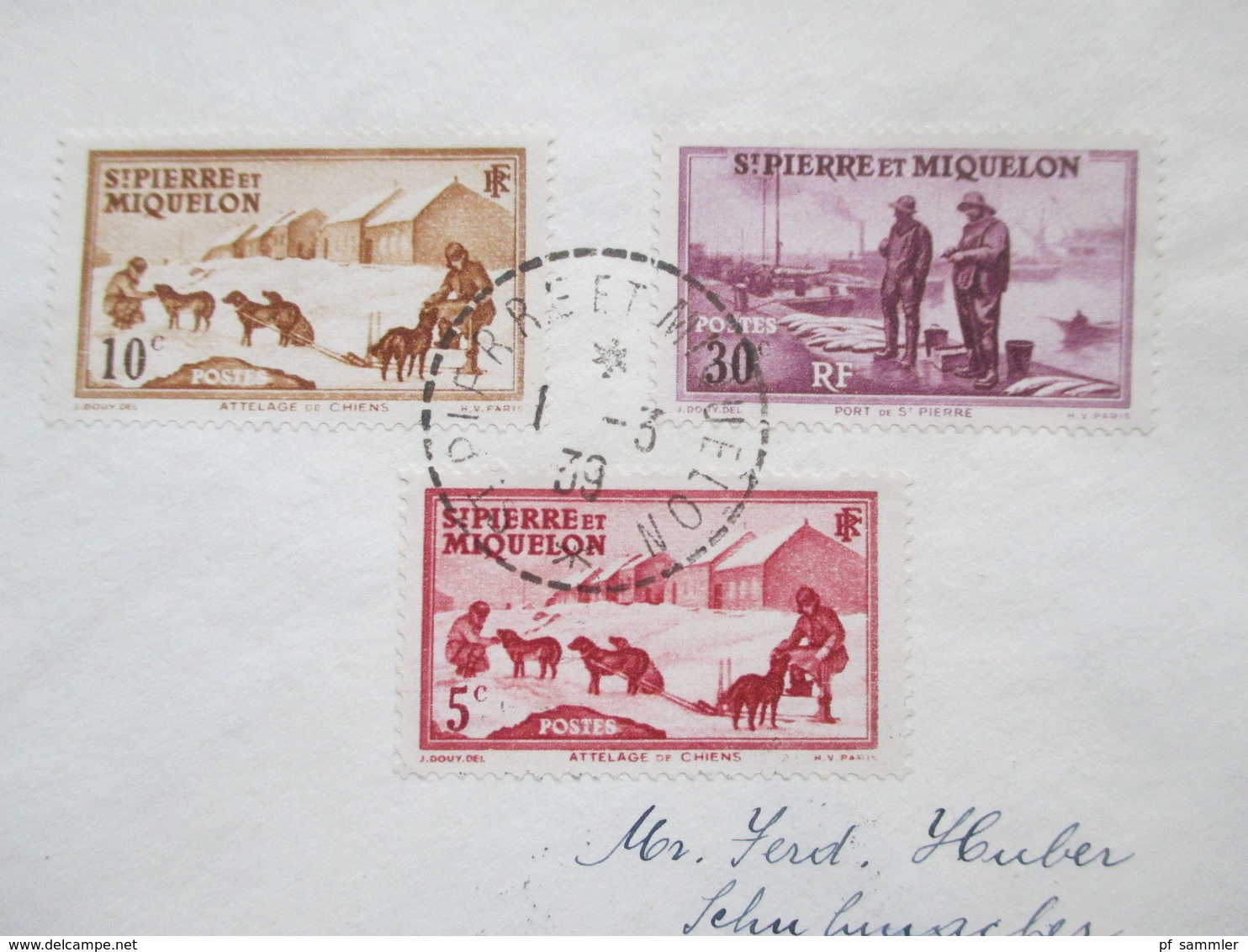 St. Pierre Et Miquelon 1939 Drucksache Mit 3 Marken In Die Schweiz Gesendet Mit Ak Stempel Oberwil Bei Bremgarten Aargau - Brieven En Documenten