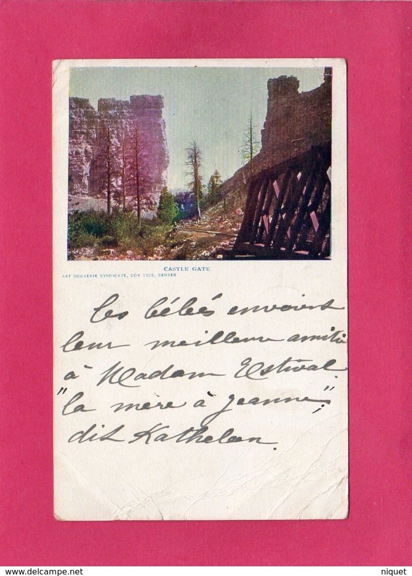 ETATS-UNIS, COLORADO, CASTLE GATE, DENVER, (Art Souvenir Syndicate), Colorisée, 1904, Pliures - Denver