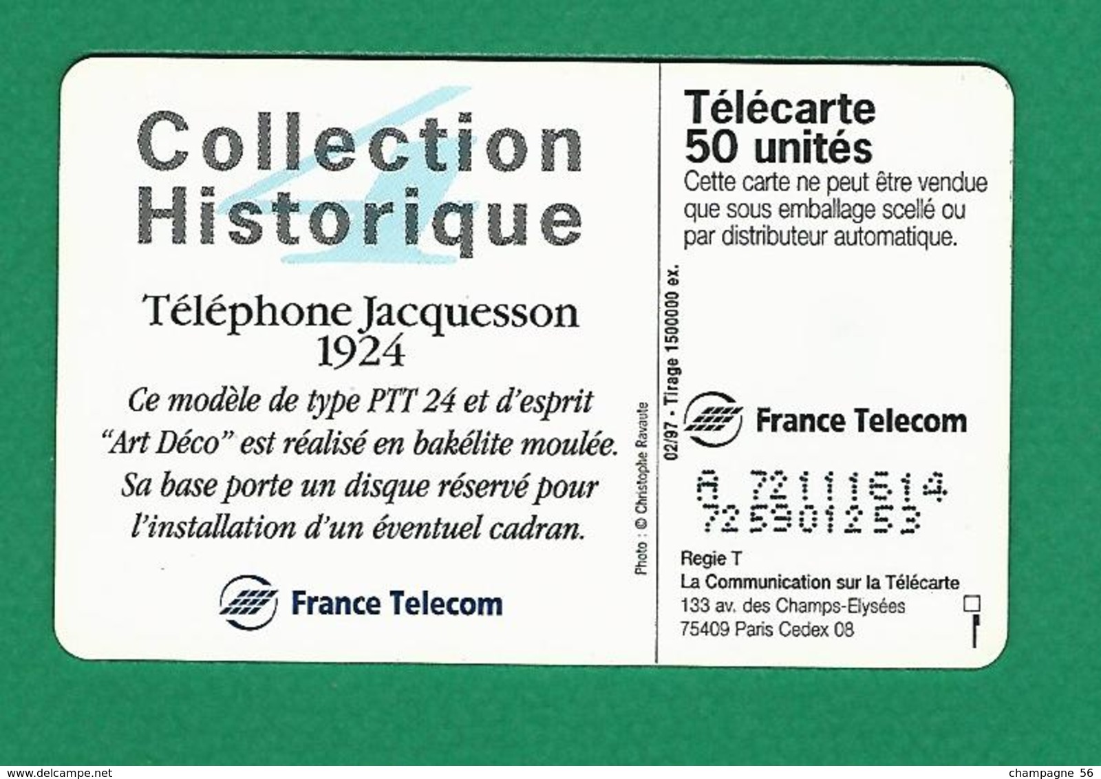 VARIÉTÉS FRANCE TÉLÉCARTE 02 / 1997 TÉLÉPHONE JACQUESSON 50 UNITEE PUCE 503  CHIFFRES DÉFORMER - Variëteiten