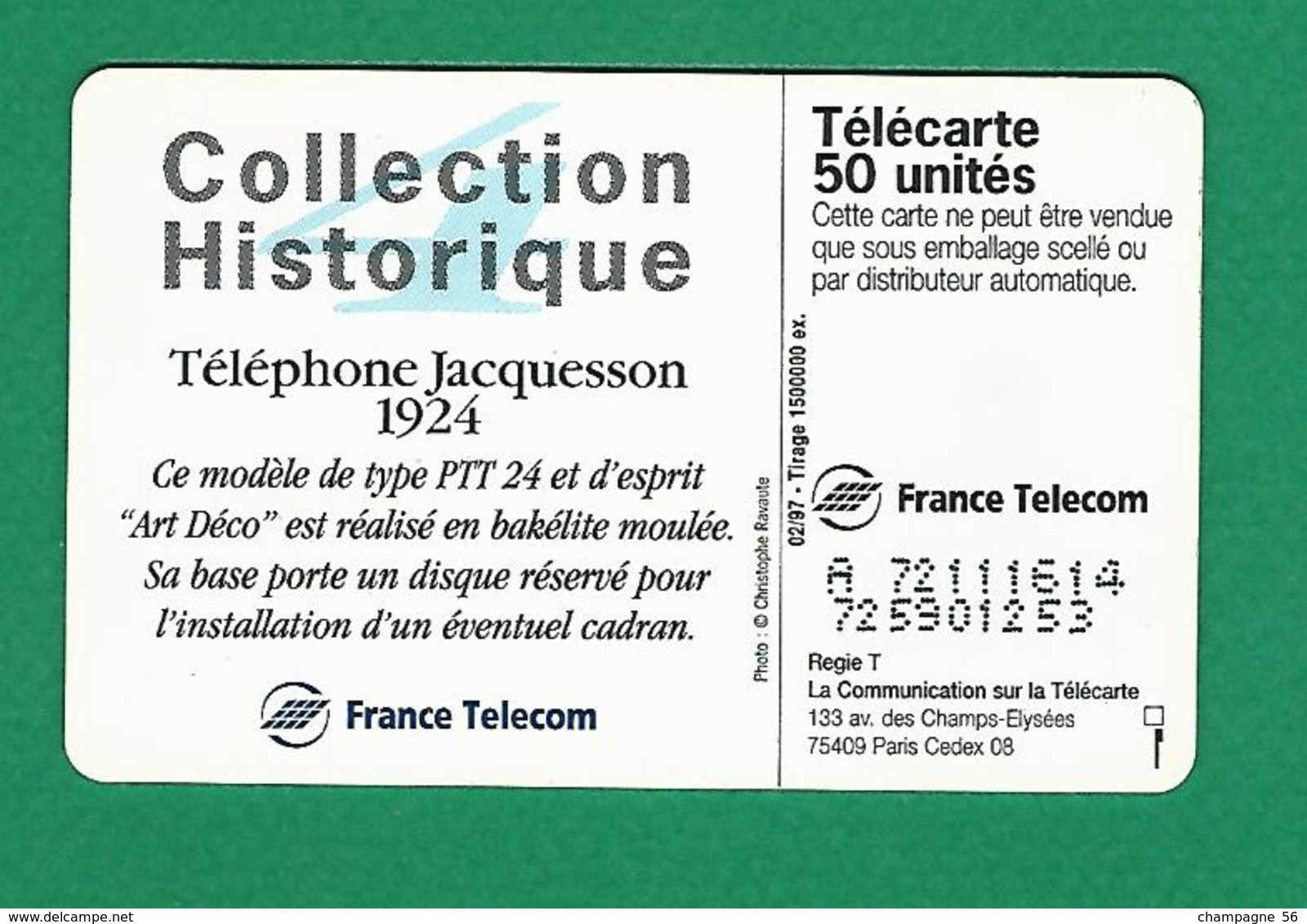 VARIÉTÉS FRANCE TÉLÉCARTE 02 / 1997 TÉLÉPHONE JACQUESSON 50 UNITEE PUCE 503  CHIFFRES DÉFORMER - Fehldrucke