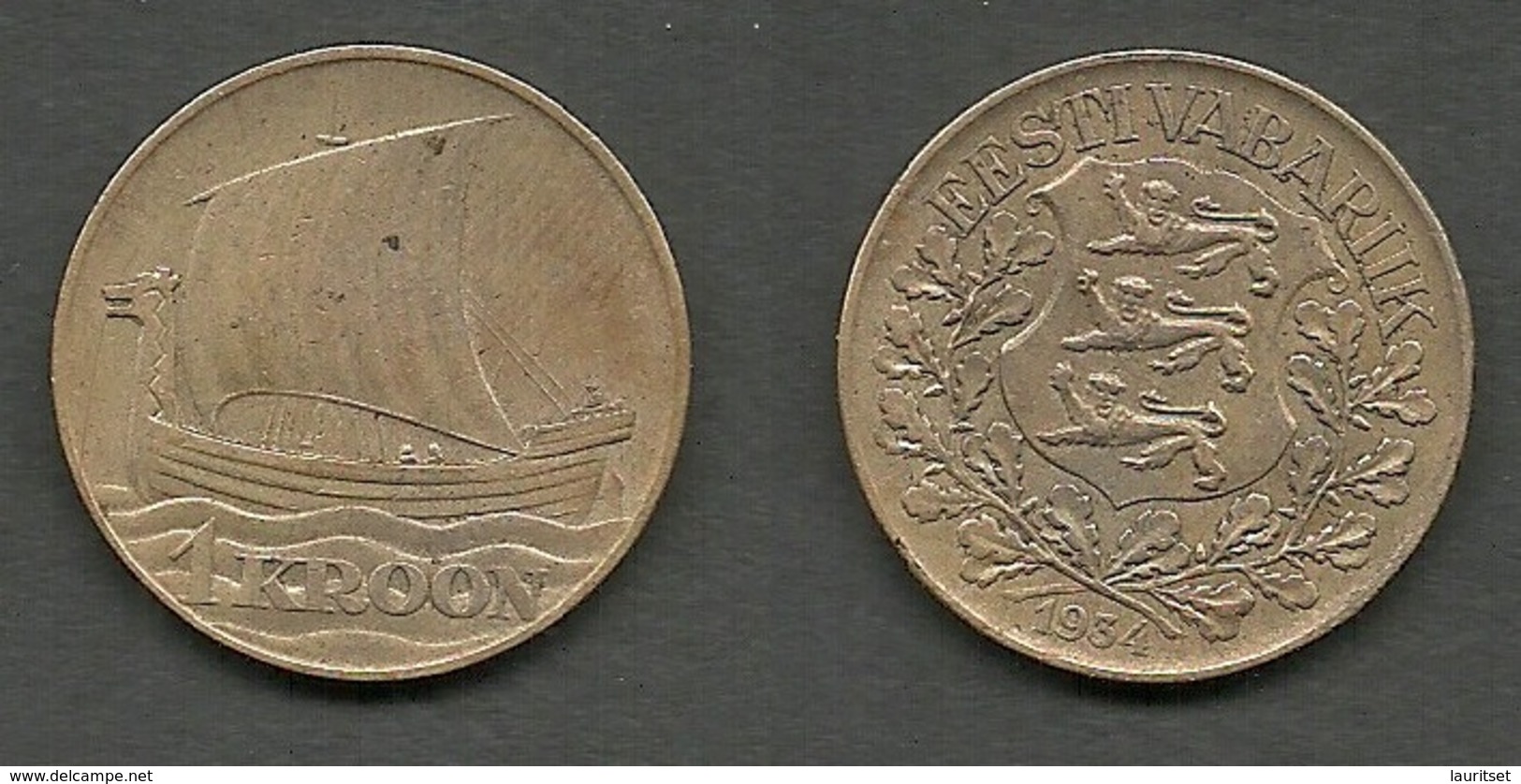 ESTLAND Estonia 1 Kroon 1934 Coin Wiking Ship - Estonie