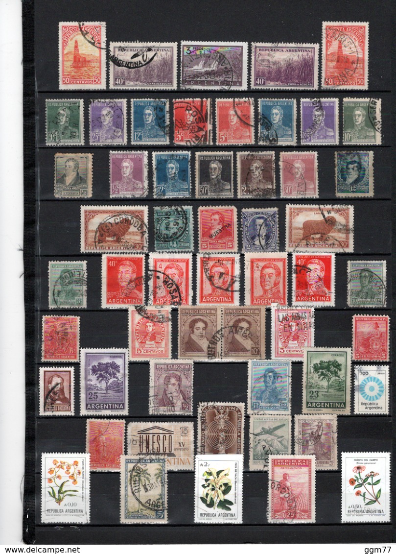 53 TIMBRES ARGENTINE OBLITERES & NEUF SANS GOMME DE 1889 à 1988    Cote : 22,10 € - Usados