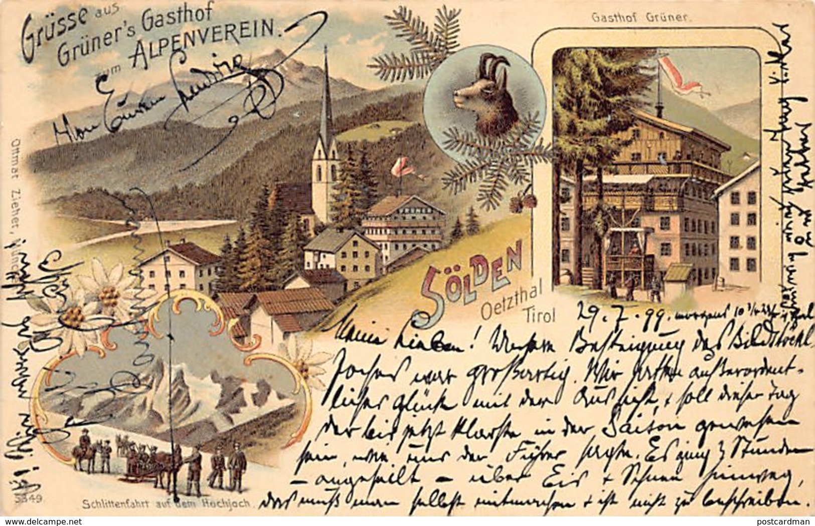 Sölden (Ötztal) Tirol - Gasthof Grüner - Litho. - Sölden