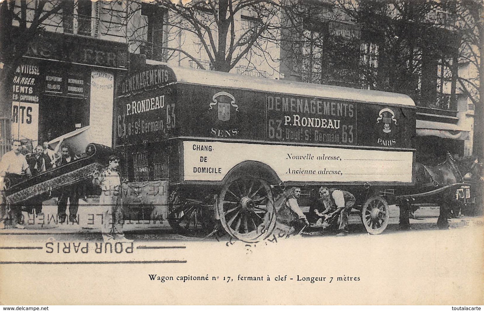 CPA 75 PARIS DEMENAGEMENTS RONDEAU WAGON CAPITONNE N°17 FERMANT A CLEF LONGUEUR 7 M 63 BD ST GERMAIN - Arrondissement: 06