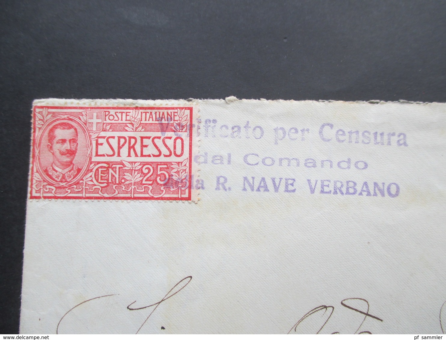 Italien 1918 Espresso / Eilbrief Eilmarke Nr. 85 Marine Zensur Verficato Per Censura Dal Comando Della R. Nave Verbando - Poste Exprèsse