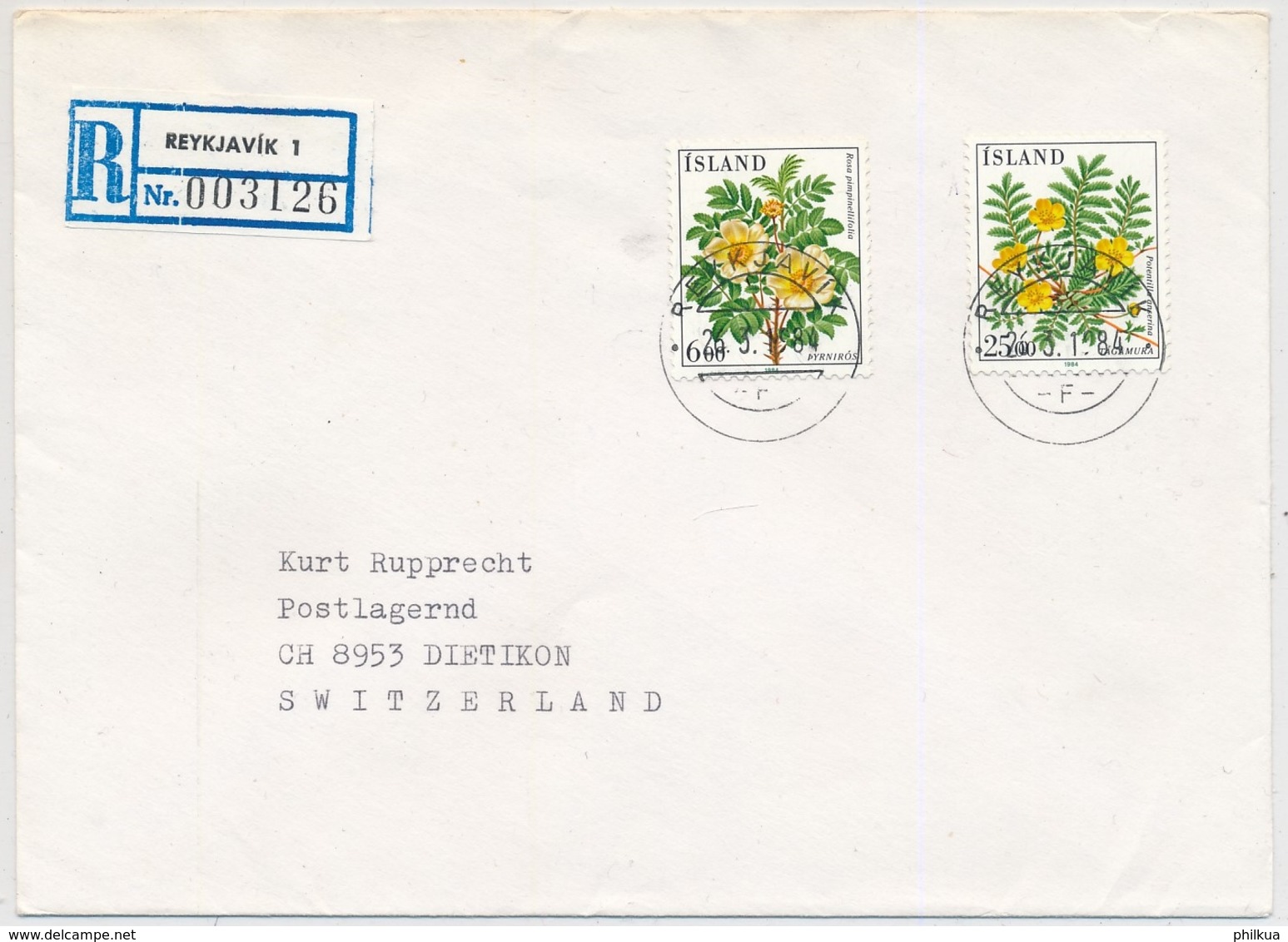 Island Blumen R-Brief Ab Reykjavik Nach Dietikon Schweiz - Storia Postale