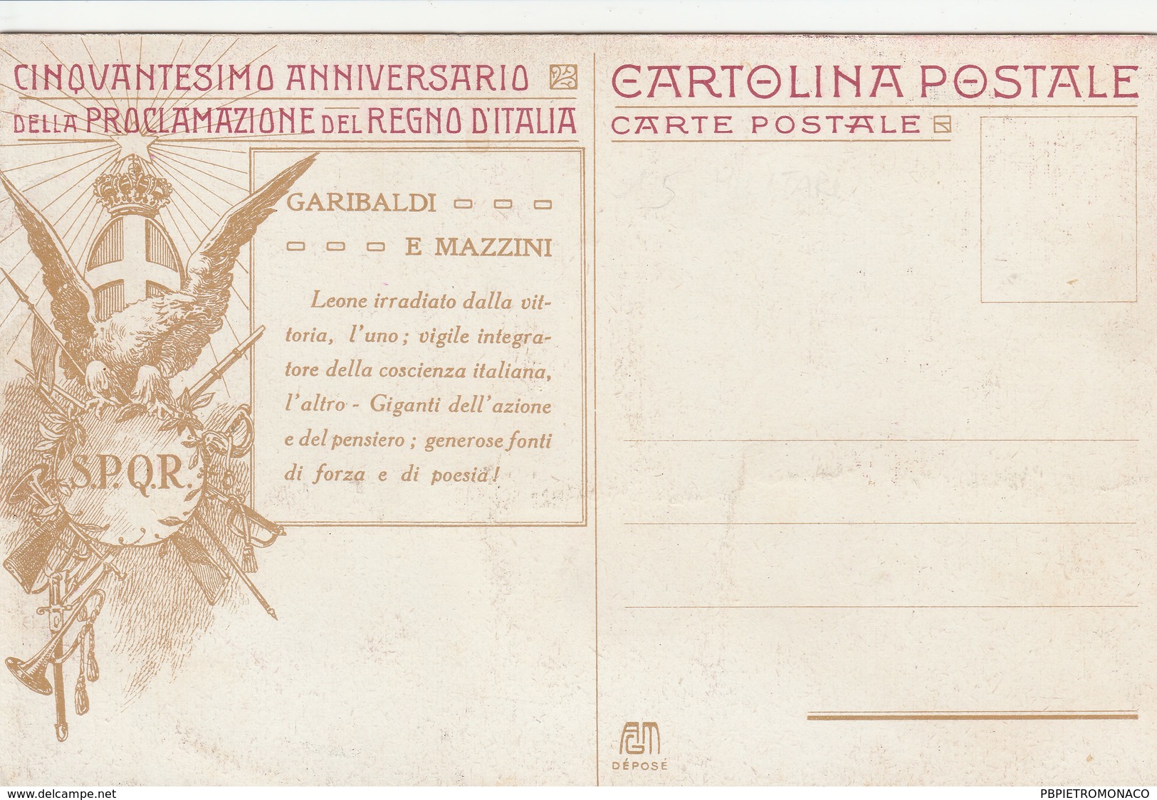 50 ANNIVERSARIO PROCLAMAZIONE REGNO D'ITALIA - 1911 - PUZZLE ITALIA RISORTA GARIBALDI E MAZZINI - ILLUSTRATORE  COLOMBO - Manifestazioni