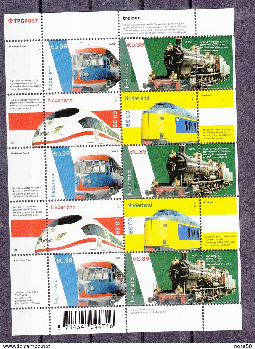 Nederland 2005 Nvph Nr 2366 - 2369 , Mi Nr 2338 - 2341, Blauwe Engel, Loc 737, Intercity, Koploper - Treni