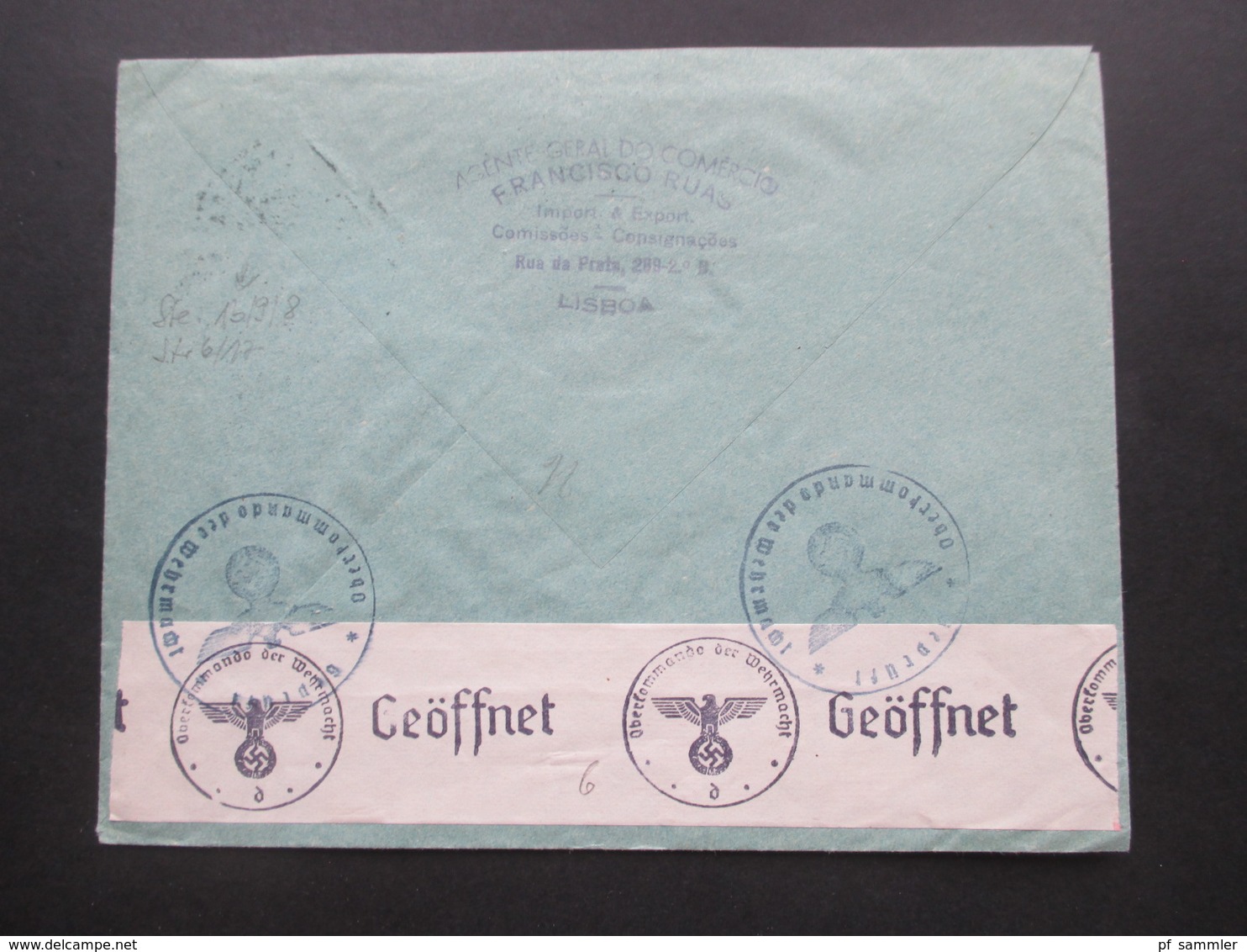 Portugal 1941 Zensurpost Luftpost Lisboa Nach Hamburg Mehrfachzensur Der Wehrmacht OKW Geöffnet / Geprüft - Storia Postale