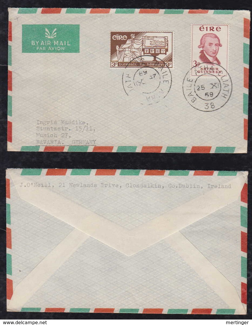 Irland Eire 1959 Airmail Cover BAILE ATHA CLIATH To MUNICH Germany - Covers & Documents