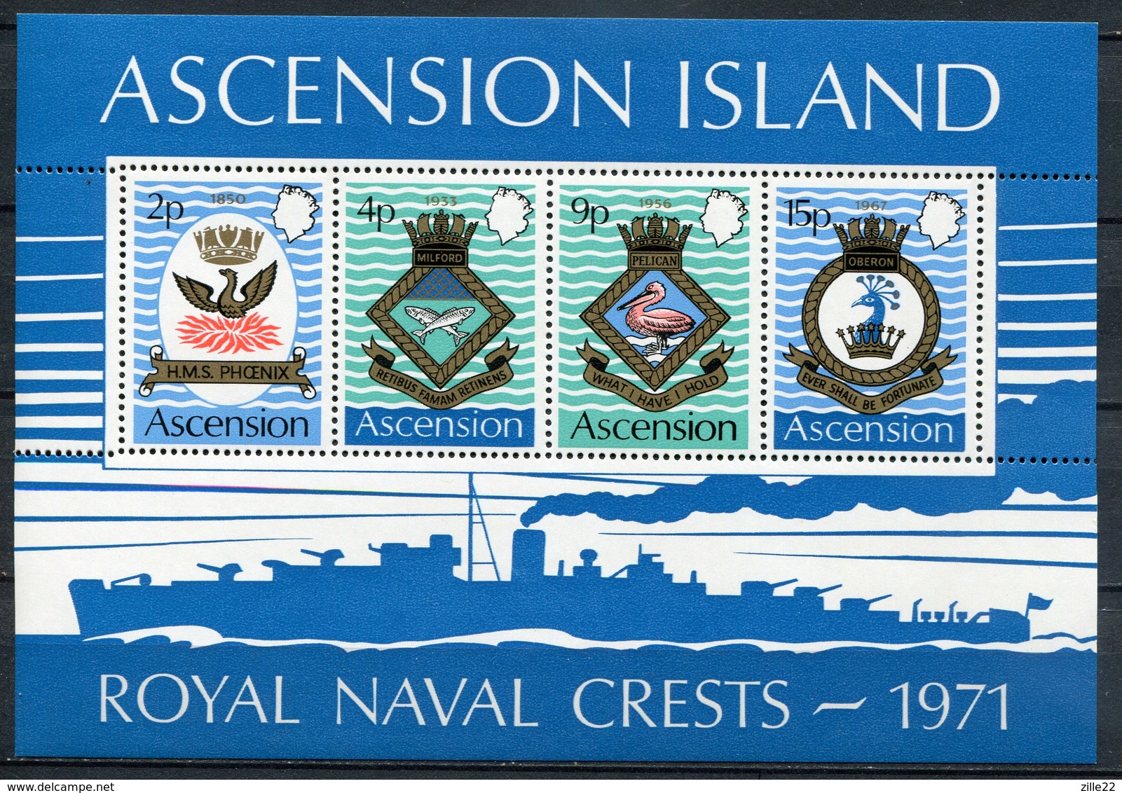 Ascension  Mi# Block 3 Postfrisch MNH - Navy Crests Ship - Ascension (Ile De L')