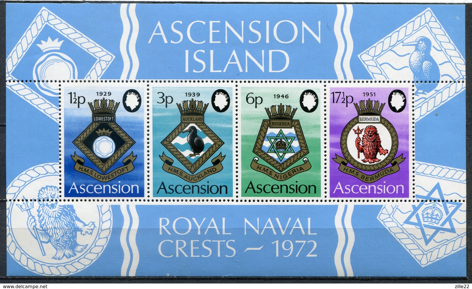 Ascension  Mi# Block 4 Postfrisch MNH - Navy Crests Ship - Ascension (Ile De L')