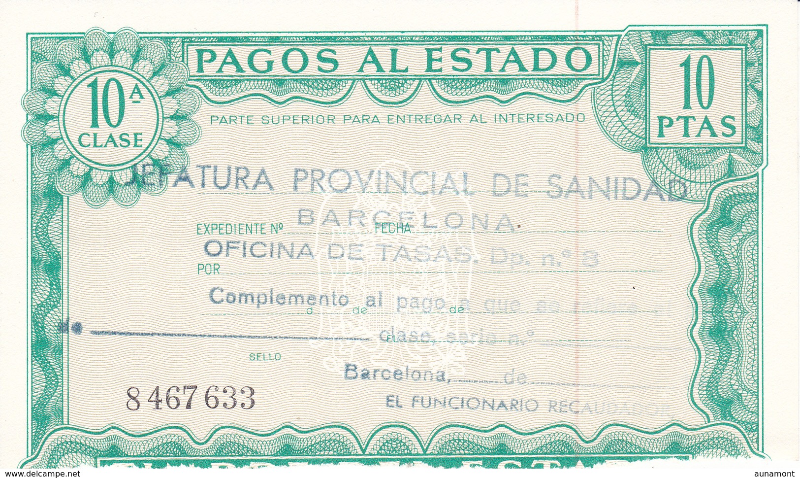 Pagos Al Estado--Clase 10ª--10 Ptas--nº 8 467633---1972 - Fiscales