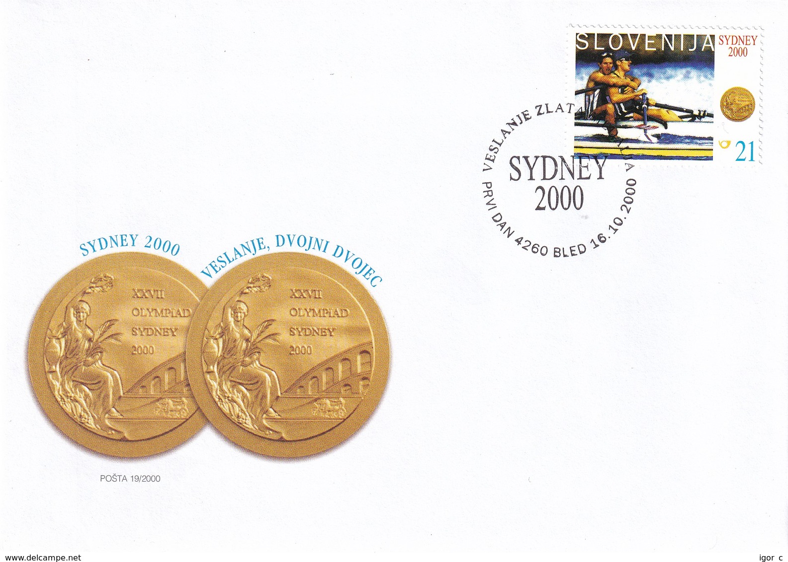 Slovenia Slovenie Slowenien 2000 FDC Cover: Olympic Games Sydney Rowing; Gold Medals Cop - Spik, - Sommer 2000: Sydney - Paralympics