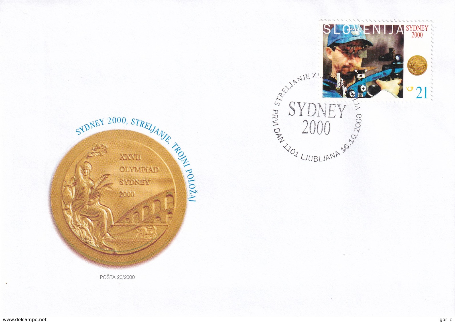 Slovenia Slovenie Slowenien 2000 Fdc Cover: Olympic Games Sydney Shooting; Gold Medal Rajmond Debevec RARE - Estate 2000: Sydney - Paralympic