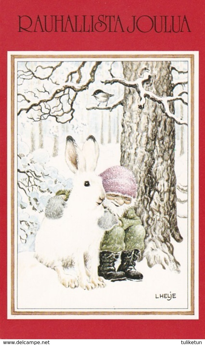 Elf - Brownie - Gnome Sitting With A Hare - Lennart Helje - VERY RARE - Double Card - Other & Unclassified