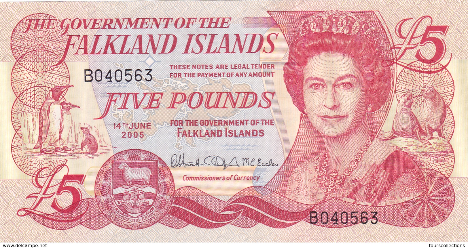 BILLET FALKLAND ISLANDS De 5 POUNDS - Reine Elisabeth II - Manchot Empereur - 14 Juin 2005 - NEUF ** - Falklandeilanden