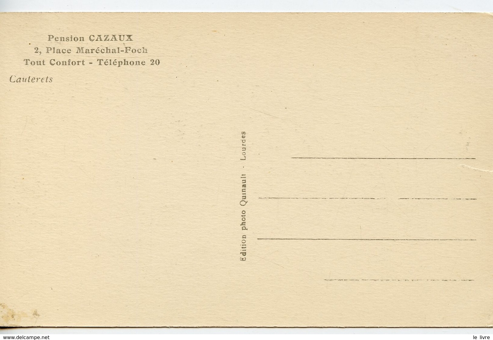 1921. CPA 65 CAUTERETS. PENSION CAZAUX 2 PLACE MARECHAL FOCH - Cauterets