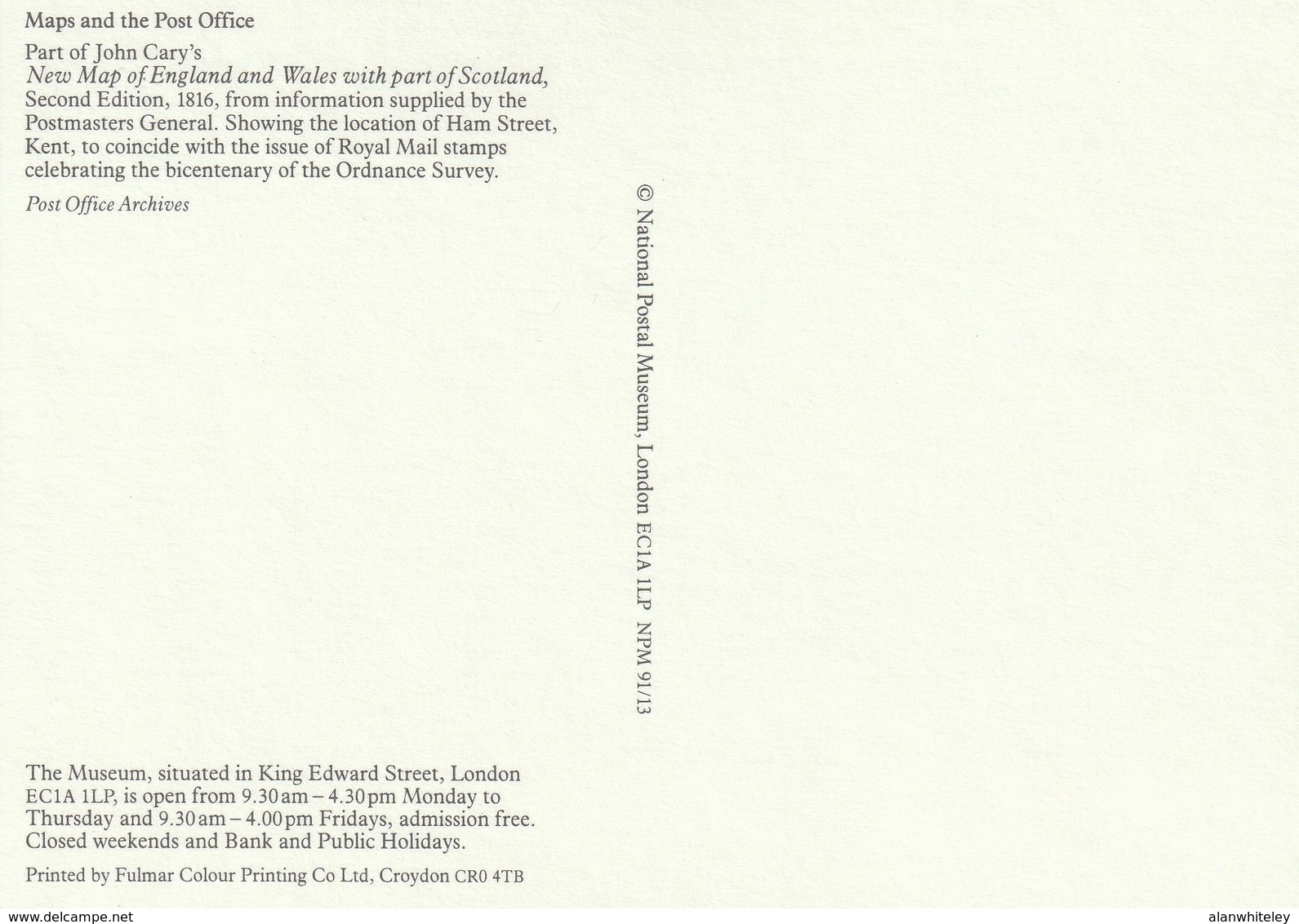 GREAT BRITAIN 1991 Bicentenary of the Ordnance Survey: Set of 5 NPM Postcards MINT/UNUSED