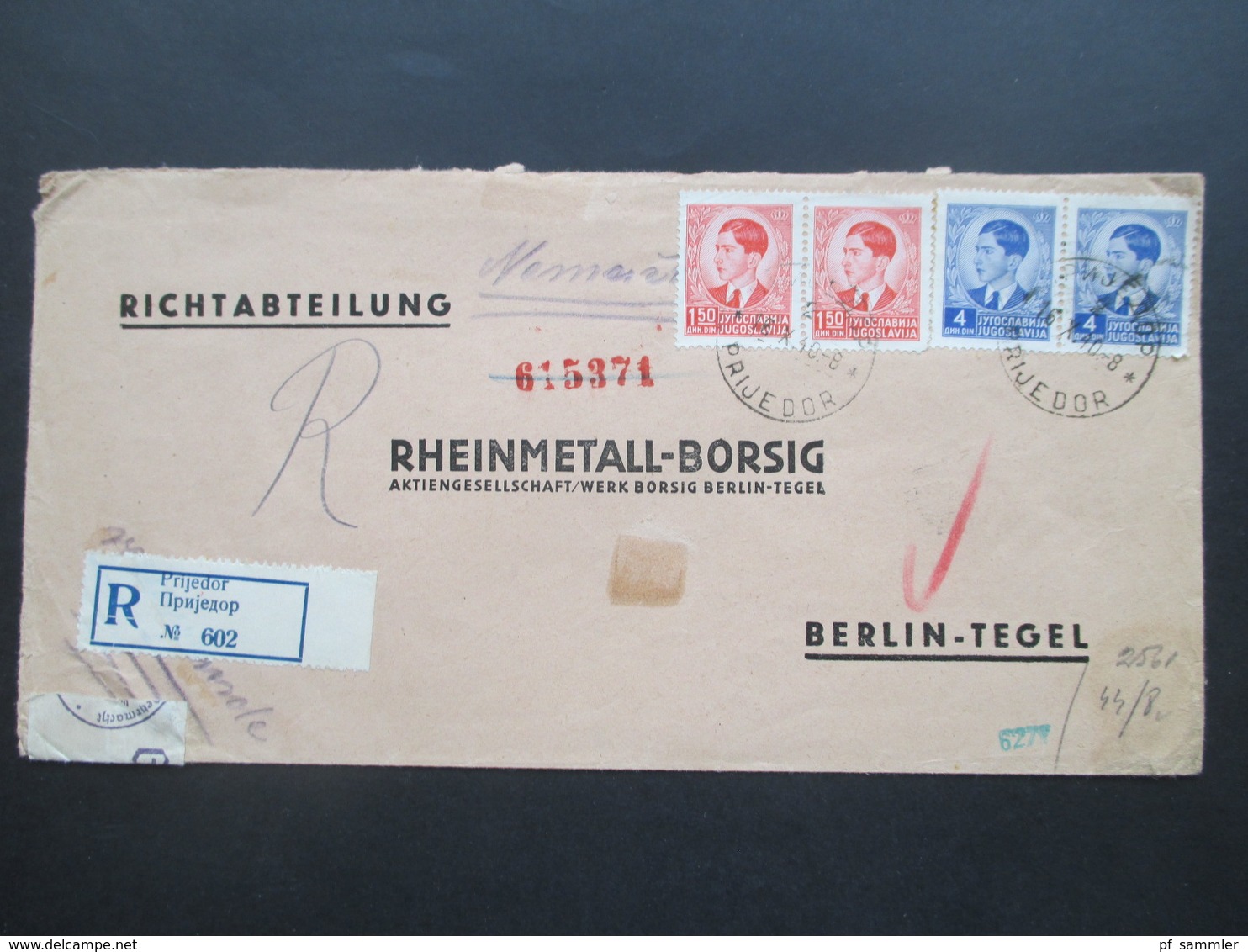 Jugoslawien 1940 Einschreiben / Reko Prijedor - Berlin Tegel Mehrfachzensur Der Wehrmacht OKW Geöffnet Und Geprüft! - Storia Postale