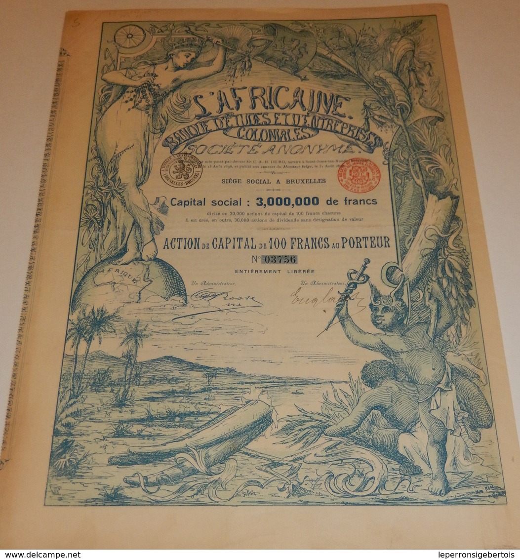 Titre Ancien - L'Africaine - Banque D'Etudes Et D'Entreprises Coloniales - Titre De 1898 - DECO - Rare VF-*** - Afrique