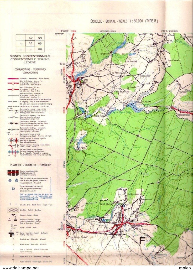 ©1953 CUL-DES-SARTS Couvin CARTE D ETAT MAJOR OCROI SIGNY-LE-PETIT AUBENTON REGNIOWEZ BRULY SAIT-MICHEL ANOR RIEZES S482 - Cul-des-Sarts