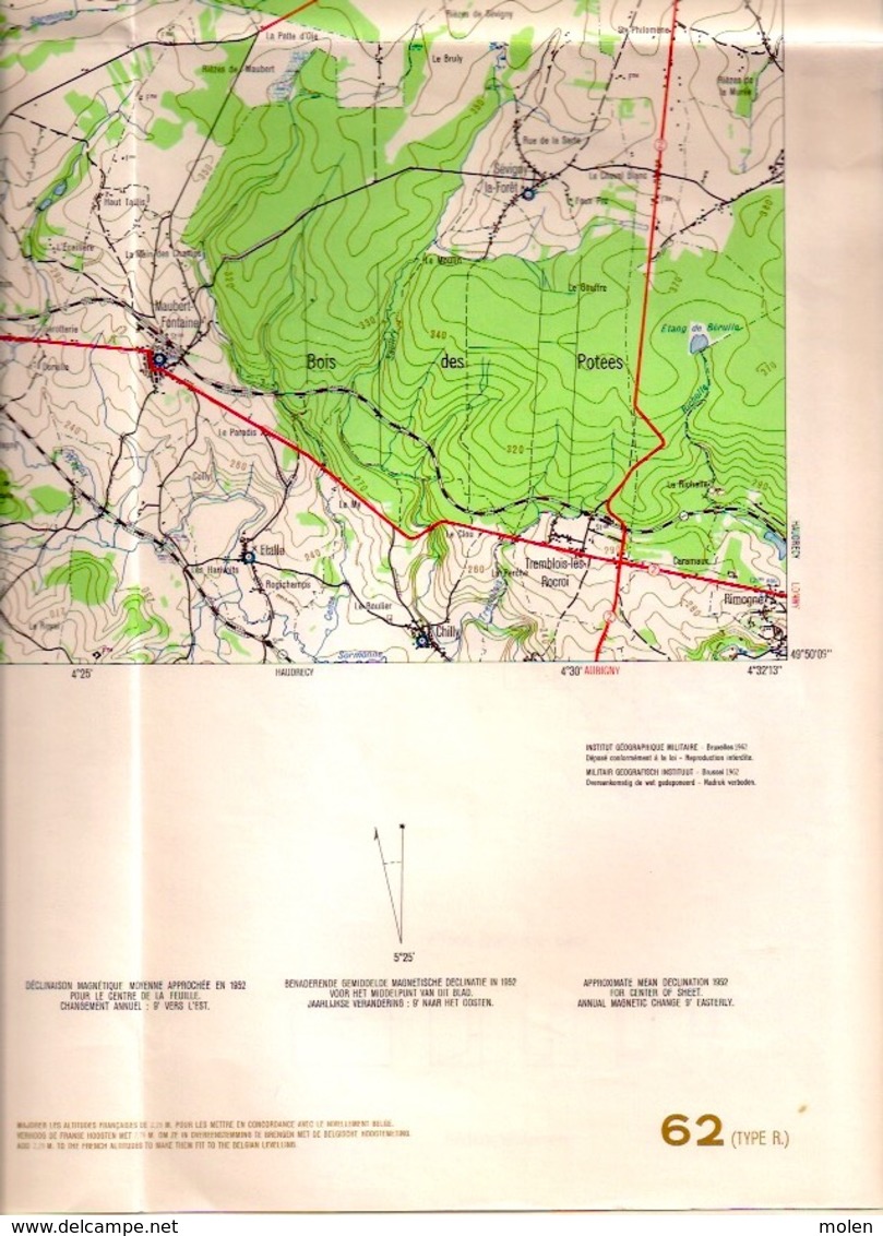 ©1953 CUL-DES-SARTS Couvin CARTE D ETAT MAJOR OCROI SIGNY-LE-PETIT AUBENTON REGNIOWEZ BRULY SAIT-MICHEL ANOR RIEZES S482