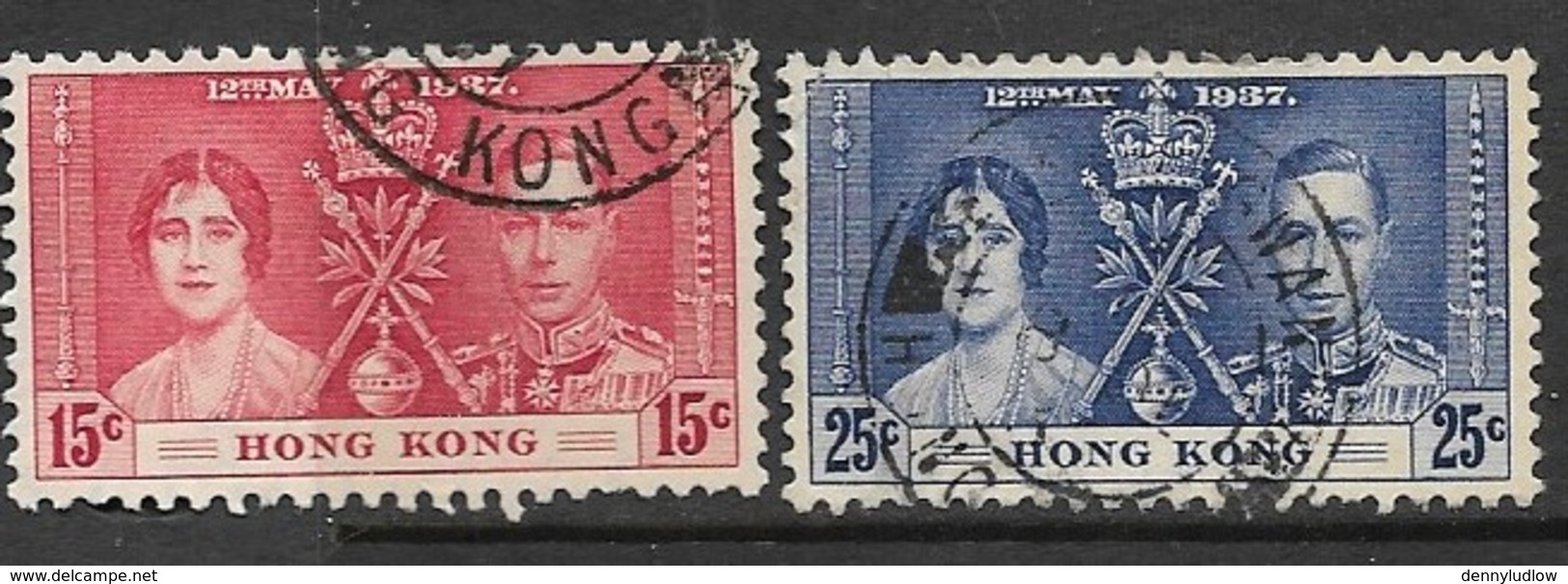 Hong Kong   1937   Sc#152-3   15c & 25c Coronations   Used   2016 Scott Value $8.50 - Used Stamps