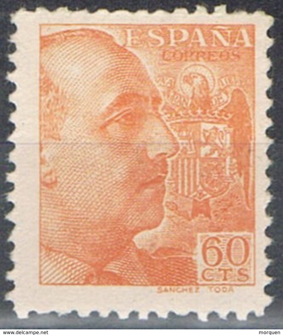 Sello Caudillo 60 Cts Naranja, Pie Sanchez Toda, ESPAÑA 1939.  Num 873 ** - Nuevos
