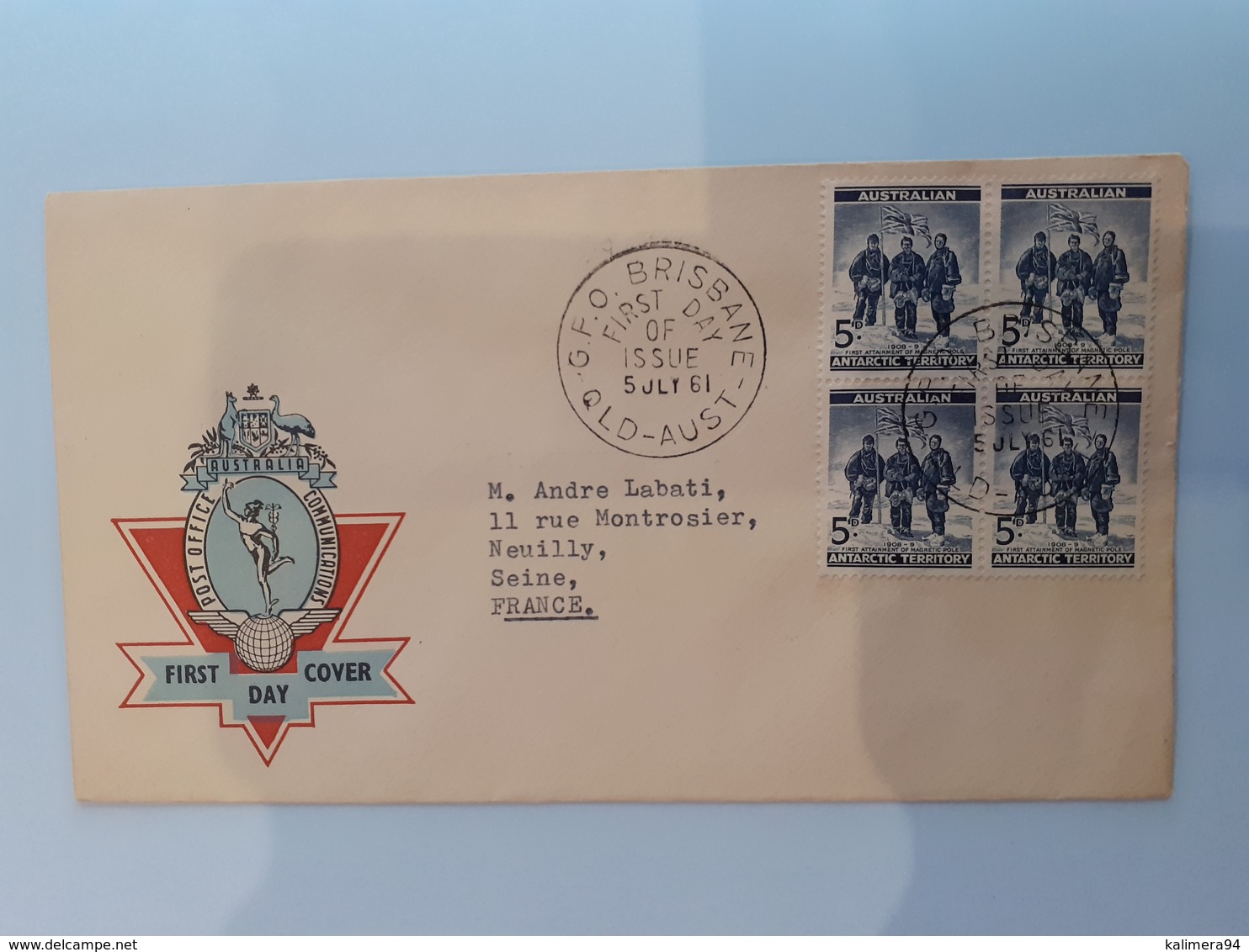 AUSTRALIAN ANTARCTIC TERRITORY  /  FIRST DAY COVER  ( Bloc De 4 Timbres Bleus) /  Cachet De BRISBANE (1961 ) - FDC