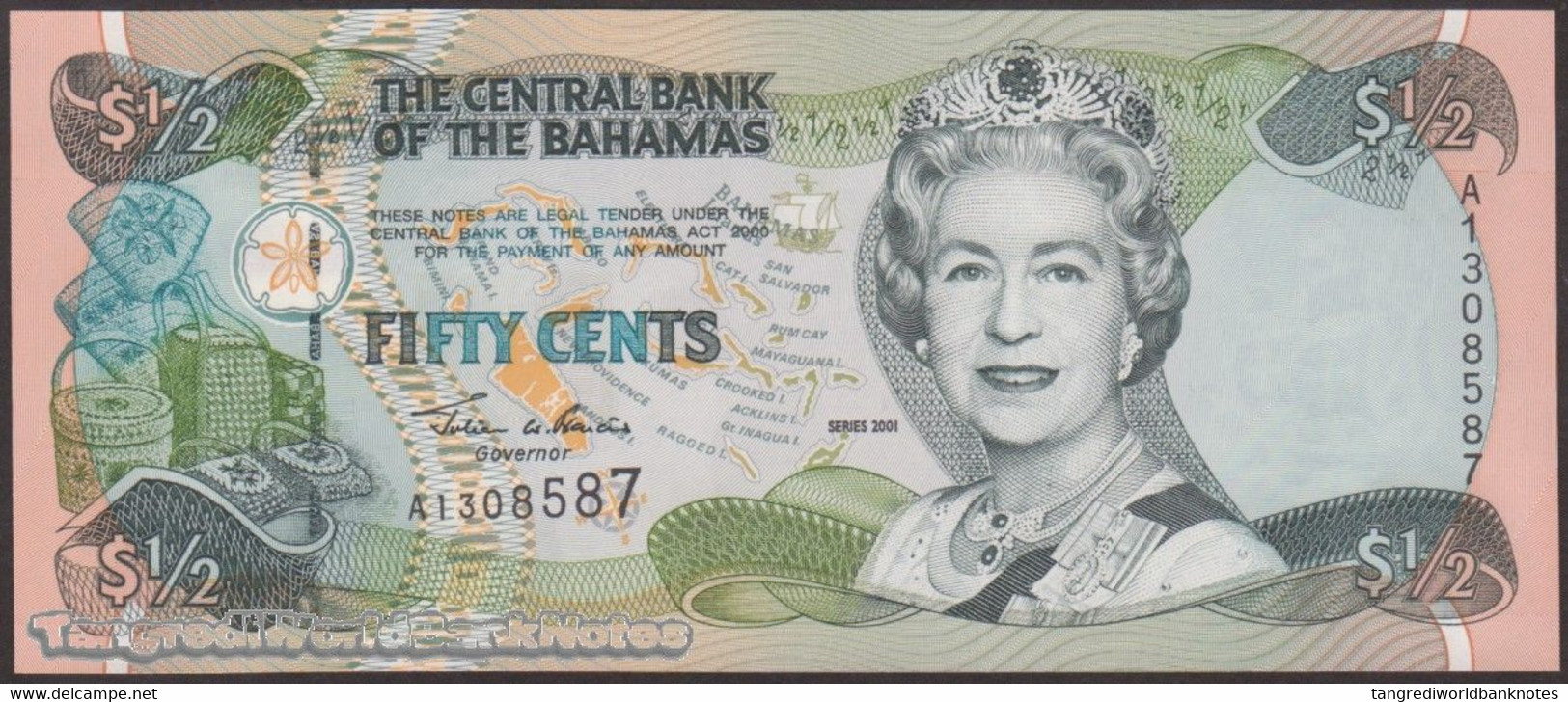 TWN - BAHAMAS 68 - ½ Dollar L.2000 (2001) Prefix A UNC - Bahamas