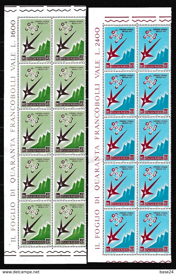 1958 San Marino Saint Marin BRUXELLES 10 Serie Di 2v. MNH** - Nuovi