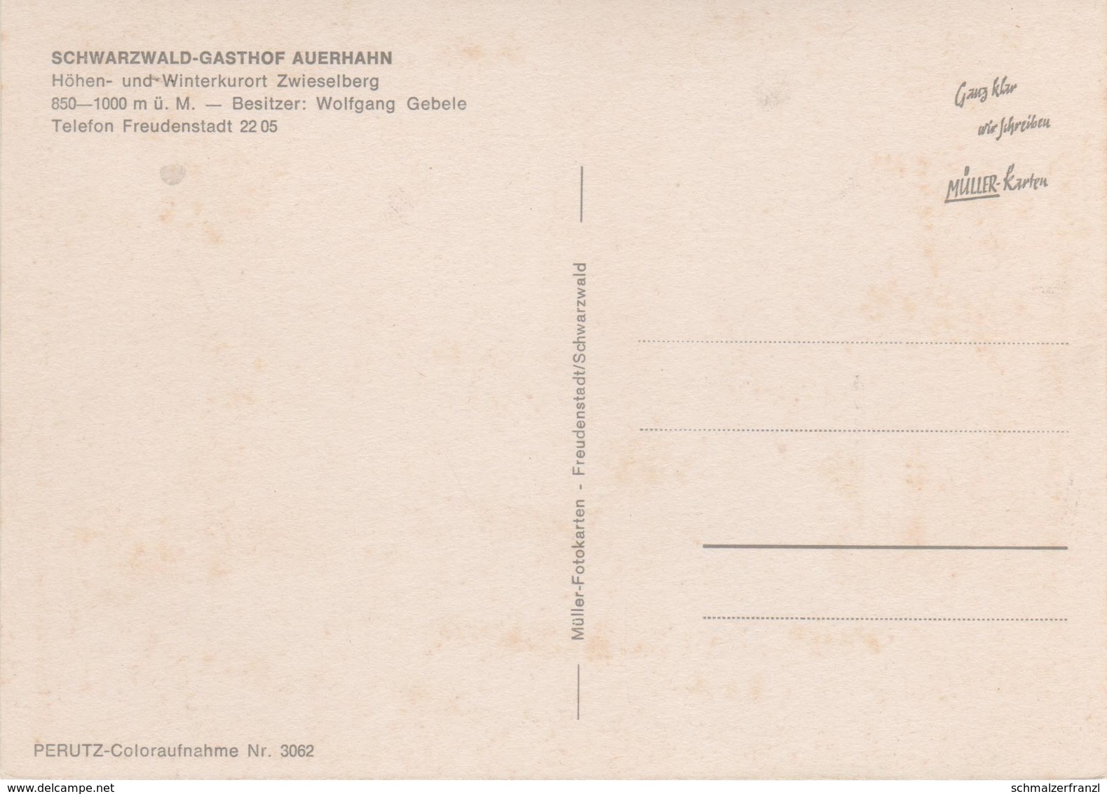 AK Zwieselberg Schwarzwald Gasthof Auerhahn A Freudenstadt Kniebis Holzwald Friedrichstal Baiersbronn Loßburg Schömberg - Bad Rippoldsau - Schapbach