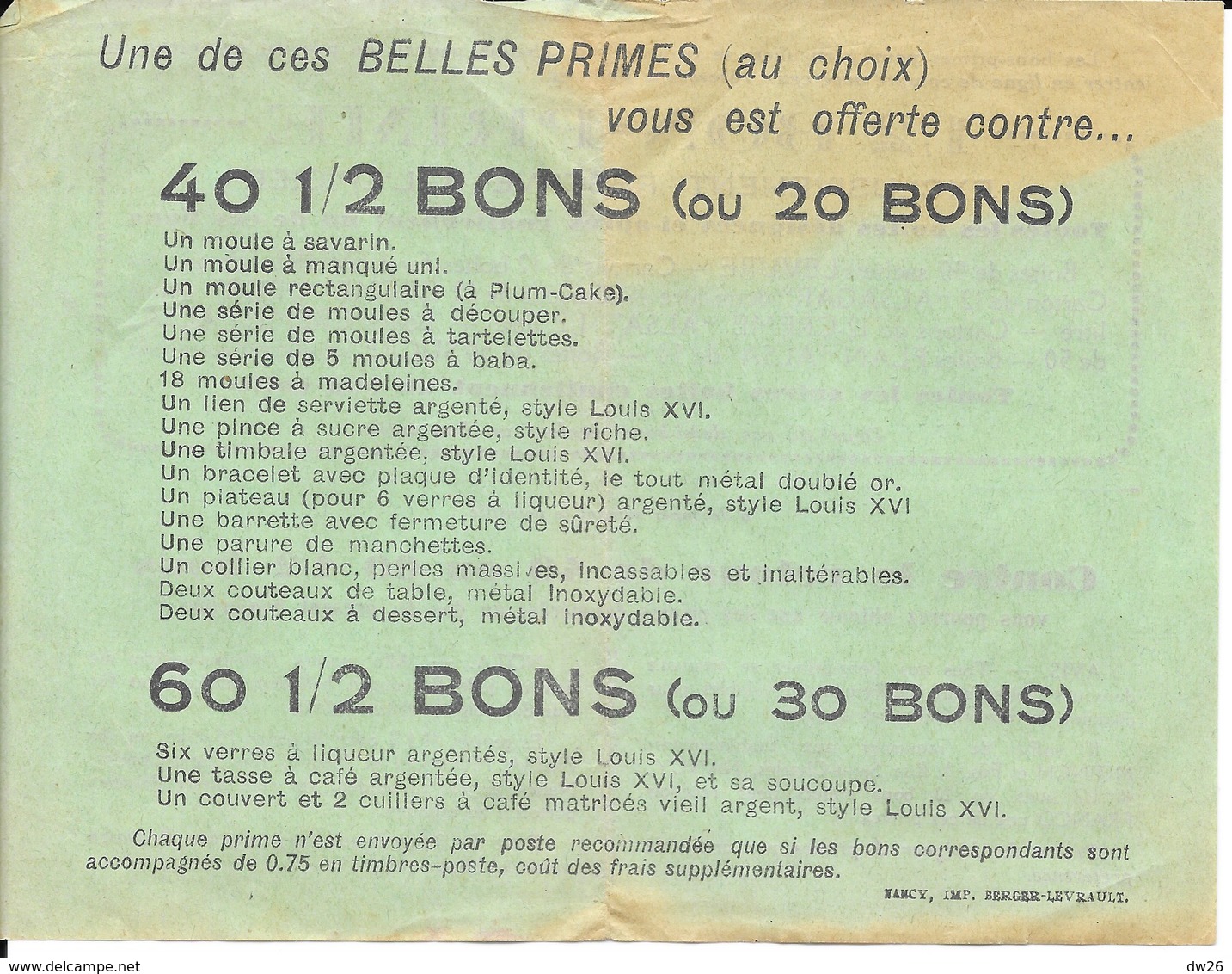 1/2 Bon-Prime Exclusivement Réservé à L'Epicier (Levure, Flan Alsa) - Bonds & Basic Needs