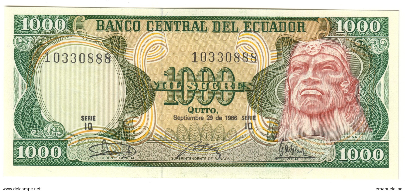 ECUADOR	1000	SUCRES	29/09/1986	P125	UNC			.CV. - Ecuador