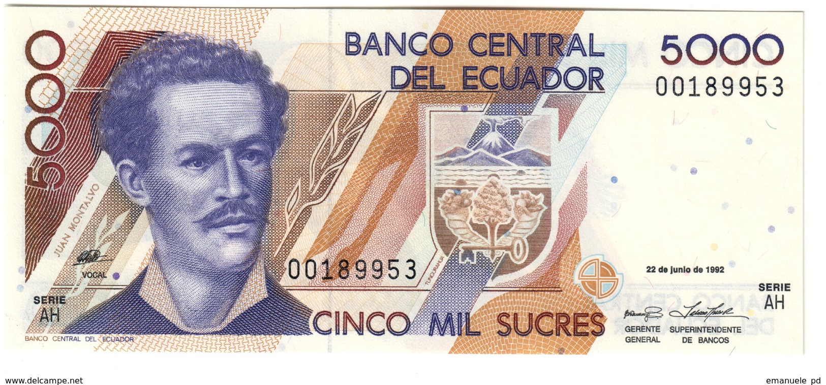 ECUADOR	5000	SUCRES	22/06/1992	P128	UNC			.CV. - Ecuador