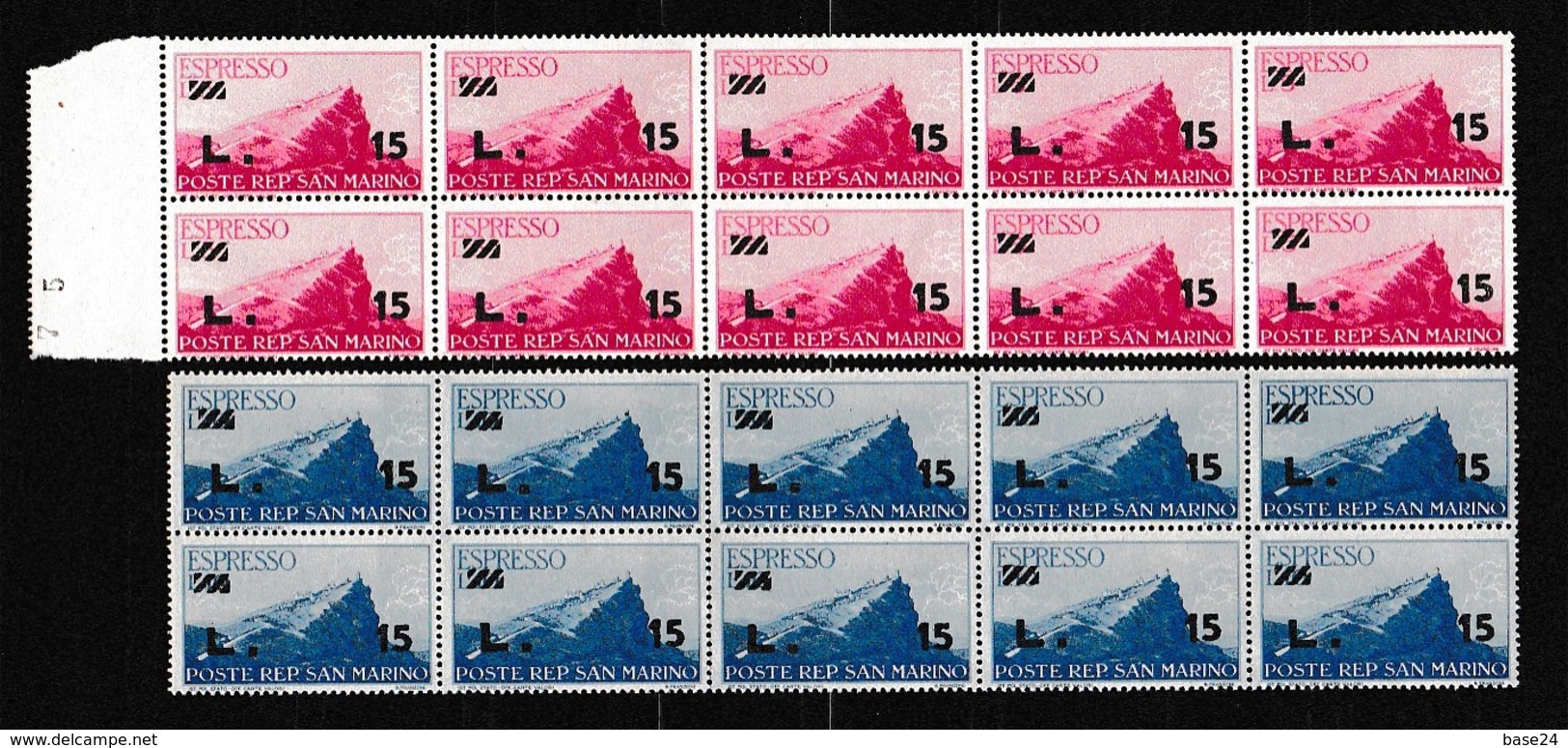1947 San Marino Saint Marin ESPRESSO  EXPRESS 2 Valori In Blocco Di 10 MNH** - Express Letter Stamps