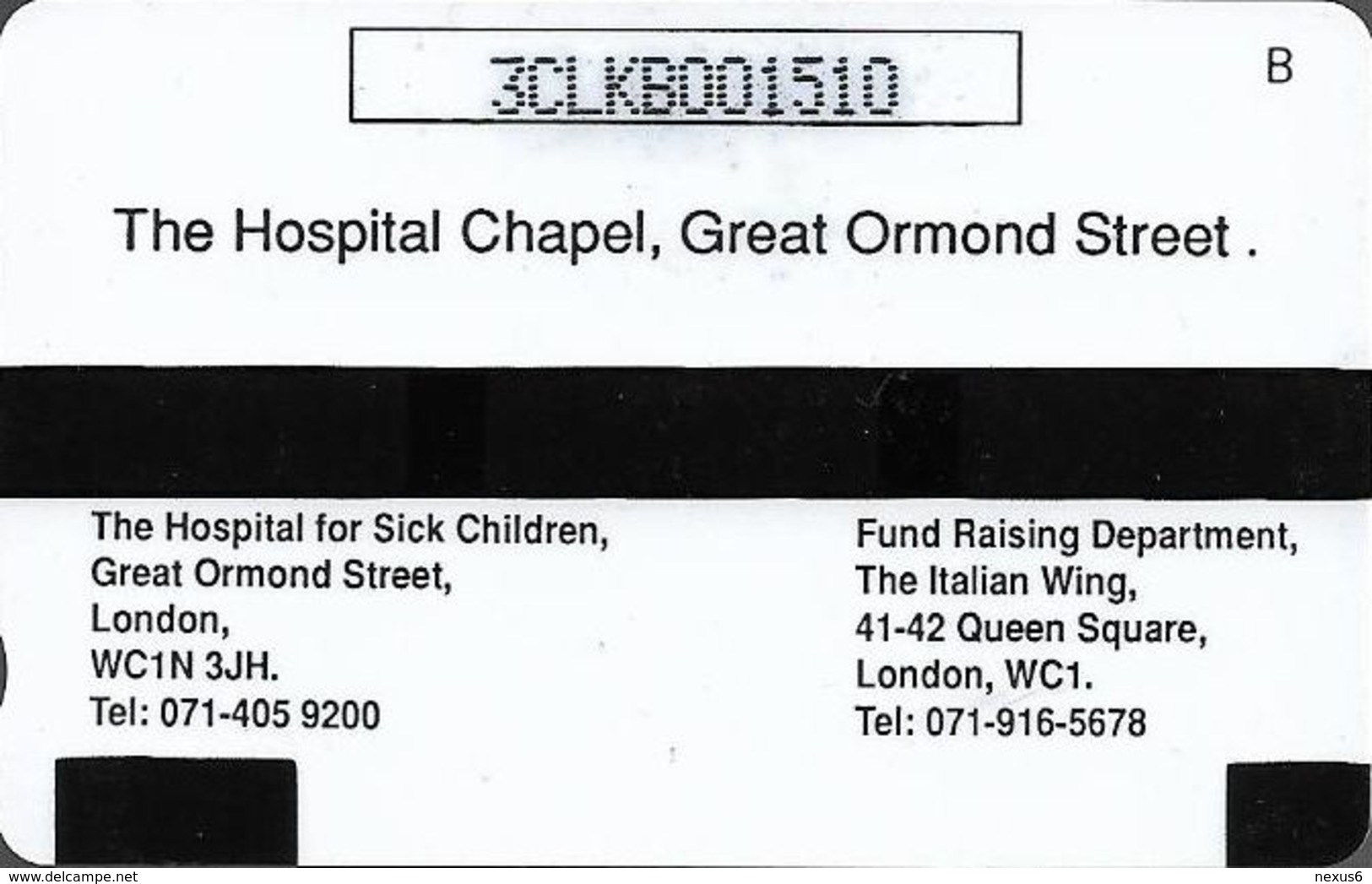 UK (Cardlink) - Great Ormond Street Hospital, Chapel - 3CLKB, 3.000ex, Used - [ 5] Eurostar, Cardlink & Railcall