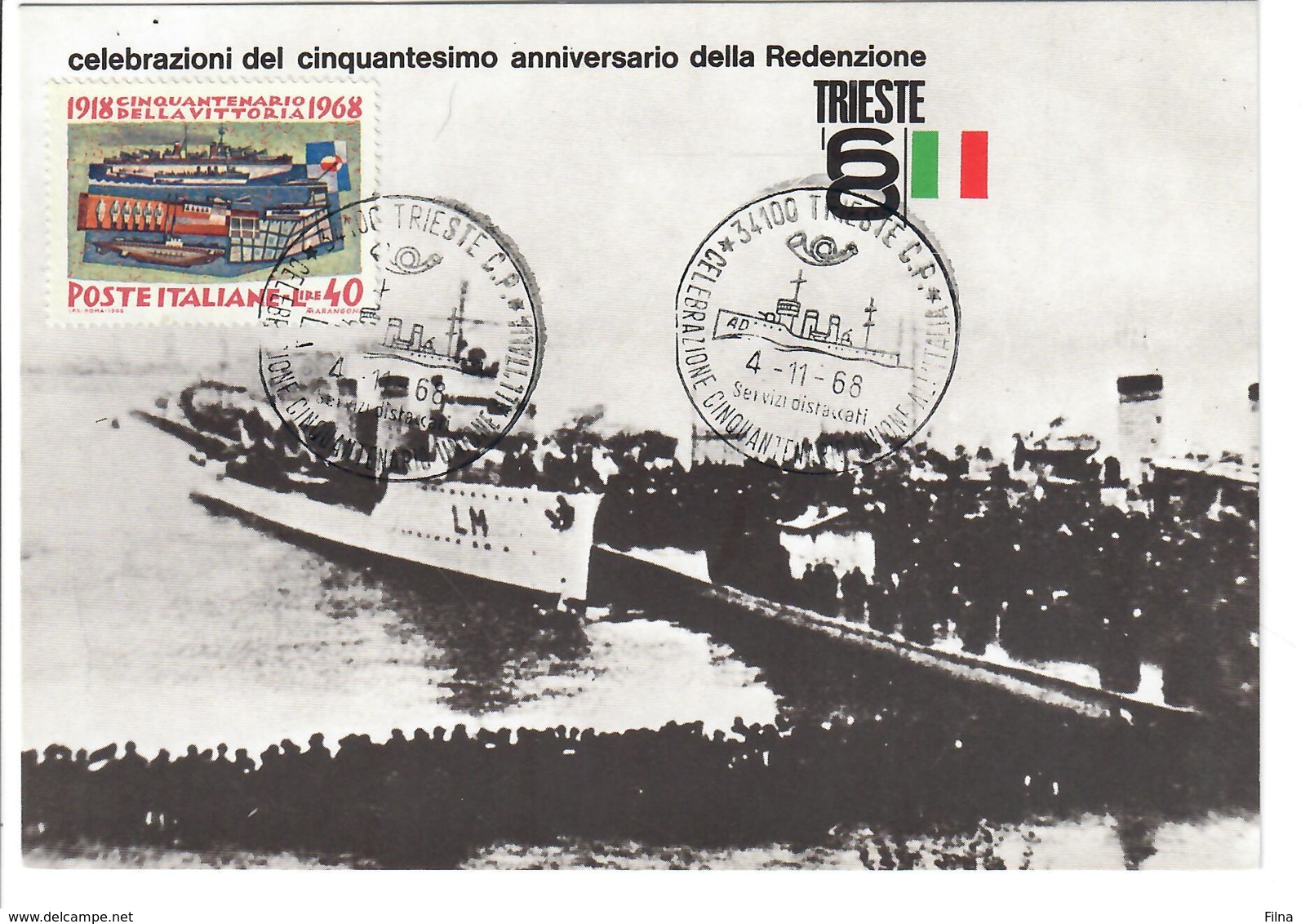 ITALIA 1968 - 50° REDENZIONE DI TRIESTE - ARRIVO DELLA NAVE CACCIATORPEDINIERE AUDACE - CON ANNULLO - FDC