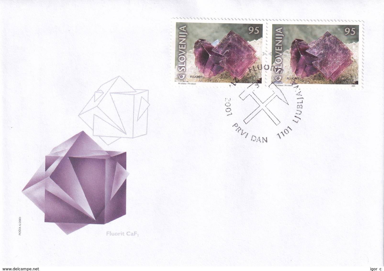 Slovenia Slovenie Slowenien 2001 Fdc Cover: Mi 345-6; Minerals Fossils; Fluorit; Škofja Loka Cancellation Mine RARE - Sonstige & Ohne Zuordnung