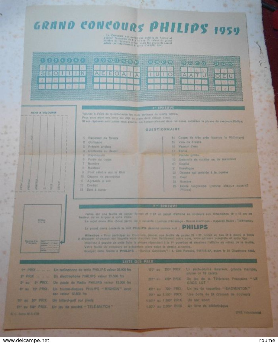 PHILIPS - Jeu Le "TOPOGRILLE"  - 40 X 30 Cm-recto Verso - 1960 - Pubblicitari