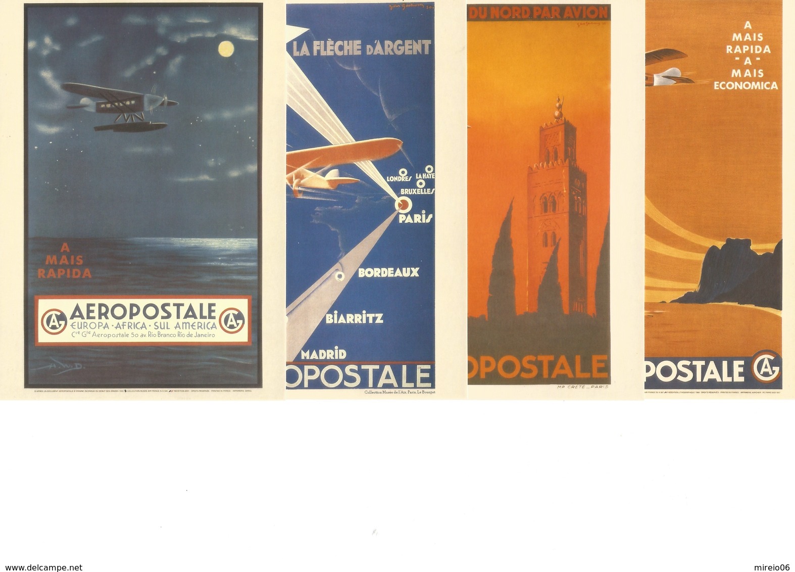 Aéropostale - Lot De 4 Cartes Postales Neuves Pré-timbrées Monde (valeur Faciale 5,60€) - 1919-1938