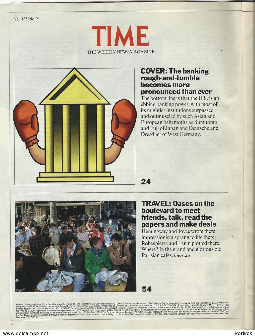 TIME INTERNATIONAL MAGAZINE – 21 MAY 1990 – VOLUME 135 - ISSUE 21 - Novità/ Affari In Corso