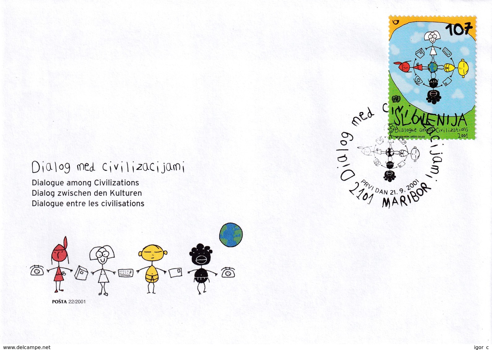 Slowenien Slovenia Slovenie 2001 Fdc Cover; Dialogue Entre Les Civilisations Year Of Dialogue; Telephone - Slovénie